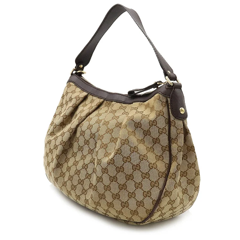 Women Gucci Sylvie bags with a leather - wrapped handleGUCCI Sookie GG Canvas Shoulder Bag Leather Khaki Beige Dark Brown 232955