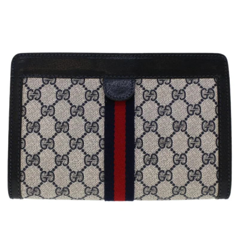 Women Gucci crossbody bags with a printed floral patternGUCCI GG Canvas Sherry Line Clutch Bag PVC Leather Navy Red  yk7884