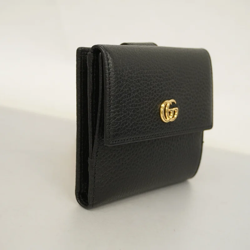 Women Gucci bags with a front - flap pocket for quick - access itemsGUCCI  GG Marmont Gold Hardware 456122 Women's Leather Wallet Black