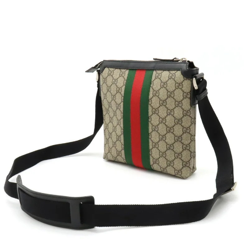 Medium - sized Women Gucci handbags for everyday useGUCCI GG Supreme Sherry Line Web Flat Bag Shoulder Beige Black 471454