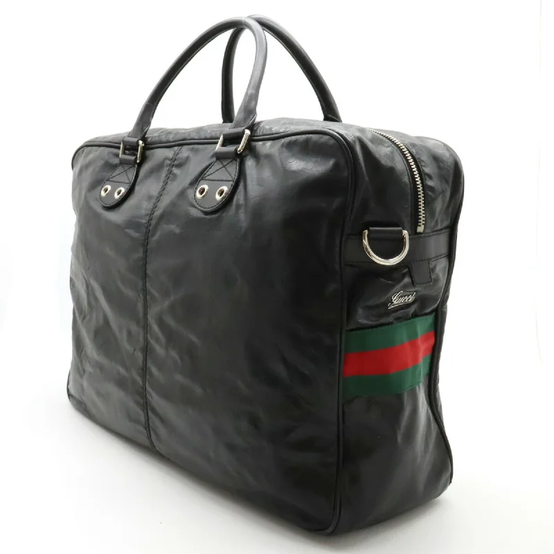 Women Gucci bags with interlocking G hardware for a classic lookGUCCI Sherry Line Boston Bag Tote Large Leather Black Green Red 194460