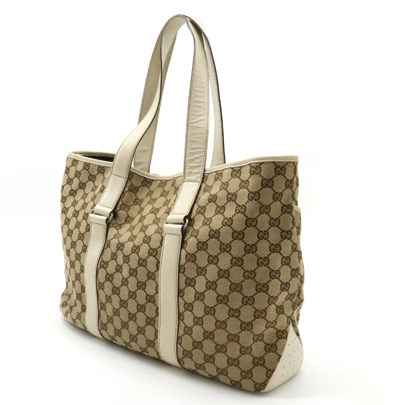 Small - sized Women Gucci shoulder bags for evening outingsGUCCI GG Canvas Tote Bag Shoulder Leather Khaki Beige 153238