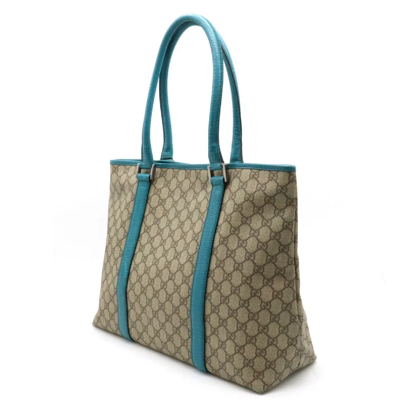 Gucci backpacks for women with a multi - pocket designGUCCI GG Supreme Plus Tote Bag Large Shoulder PVC Leather Beige Turquoise Blue 114288