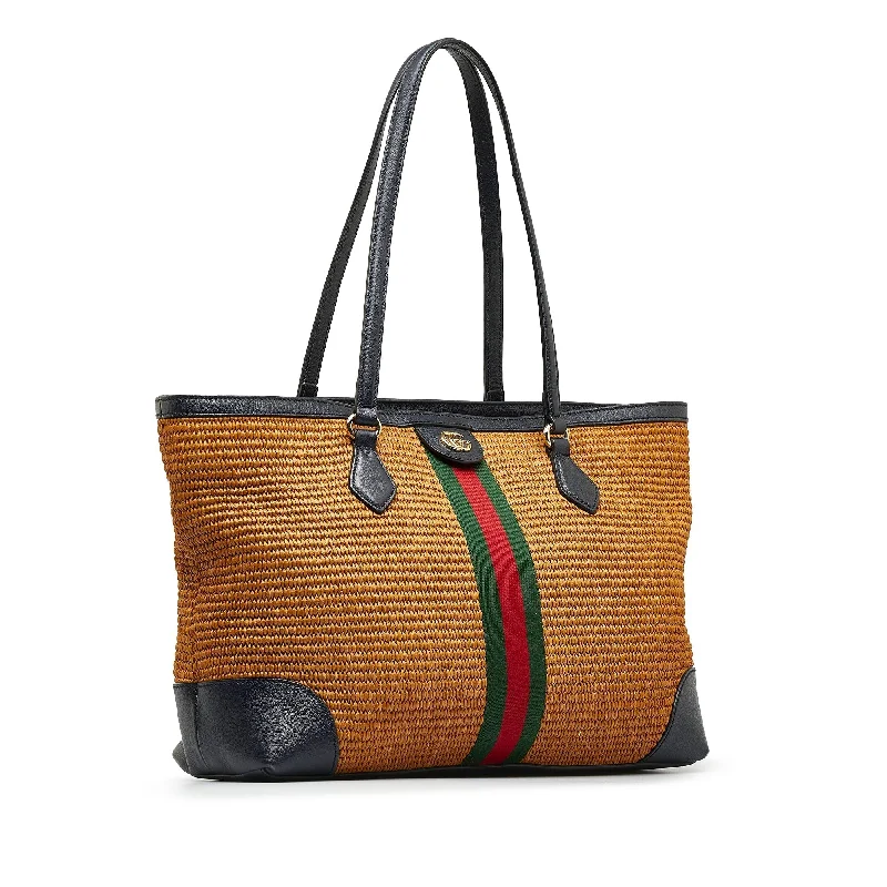 Ladies Gucci shoulder bags with a tassel decorationGUCCI Medium Raffia Ophidia Tote Bag