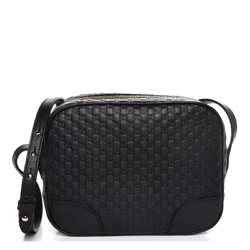 Gucci tote bags for women with a double - handle designGucci Bree Black Leather Microguccisima GG Cross Body Bag 449413