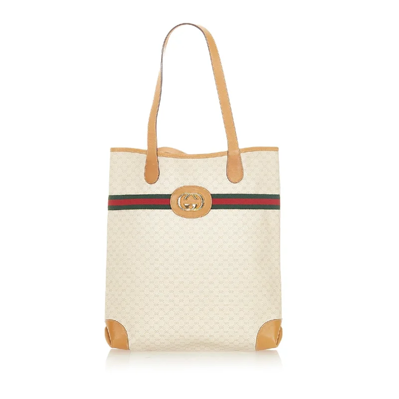 Gucci tote bags for women with a double - handle designGucci GG Supreme Web Tote Bag (SHG-19406)