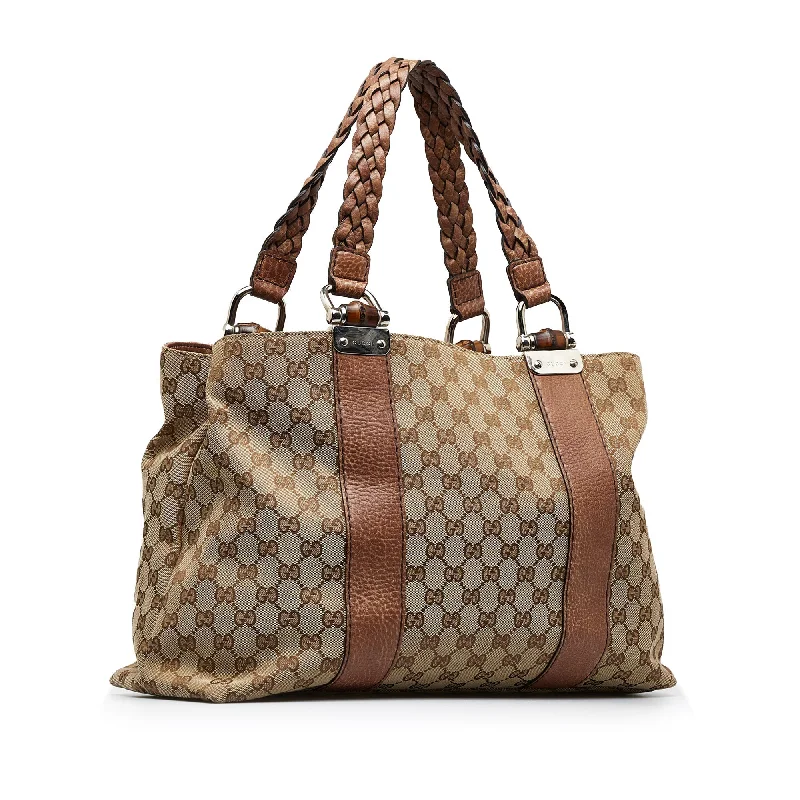 Gucci backpacks for women with a sleek silhouetteGUCCI Medium GG Canvas Bamboo Bar Tote Tote Bag