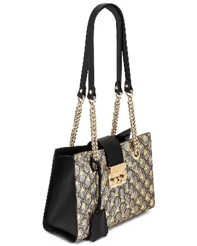 Women Gucci backpacks with a luxurious leather finishGUCCI PADLOCK BEE PRINT CHAIN TOTE