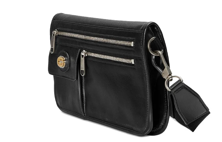 Ladies Gucci handbags with a detachable coin purse insideGUCCI Metallic Interlock Double G Soft Leather fanny pack Shoulder Messenger Bag Unisex / Black Classic 575837-1GZAX-1000