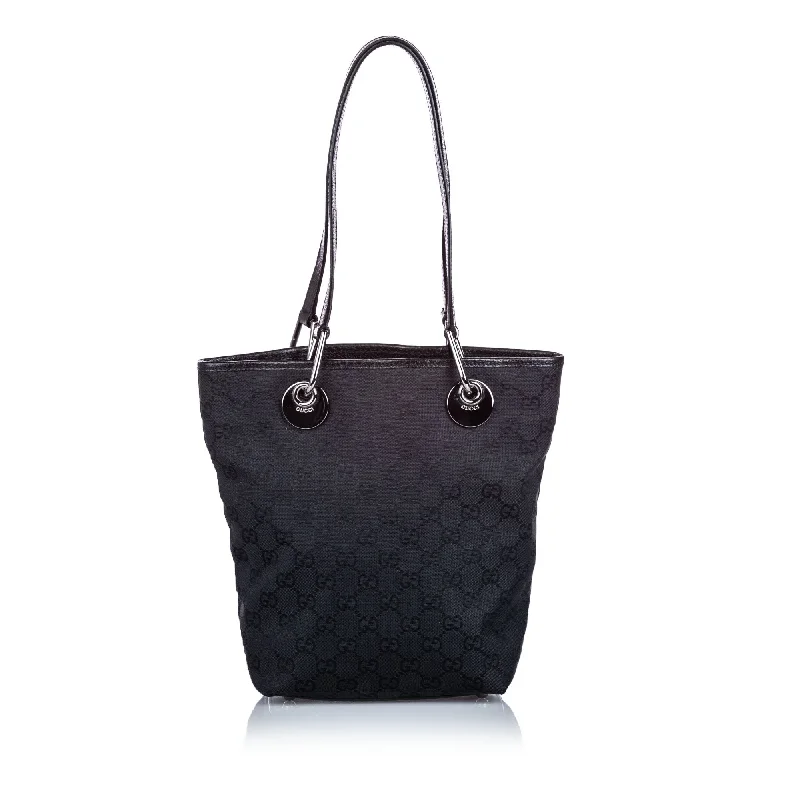 Gucci tote bags for women with a printed Gucci logoGucci Black Canvas Fabric GG Eclipse Tote Bag Italy