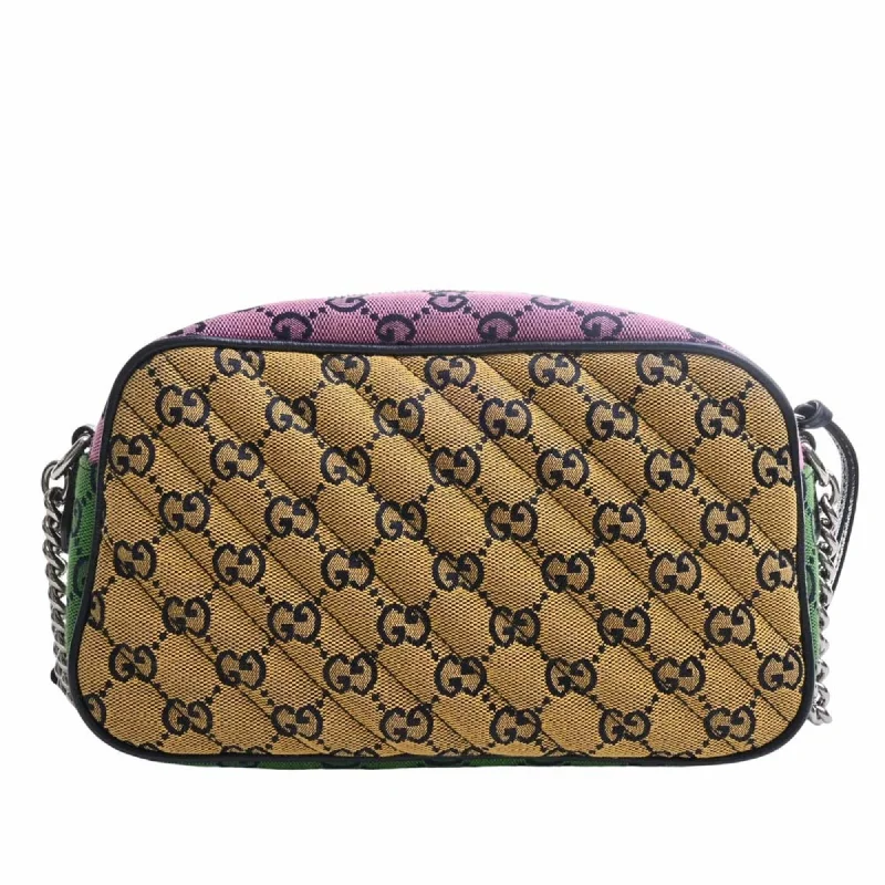 Women Gucci bags with a detachable mobile phone holderGUCCI GG Marmont Canvas Leather Chain Shoulder Bag 447632 Multicolor Women's