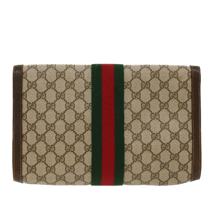 Women Gucci bags with a chain - link trim and a leather bodyGUCCI GG Canvas Web Sherry Line Clutch Bag Beige Red Green 84.01.007  yk7987