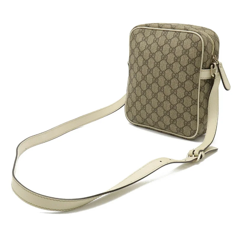 Gucci handbags for women with a back - zip pocketGUCCI GG Plus Supreme Shoulder Bag Pochette PVC Leather Khaki Beige Brown Ivory 233268