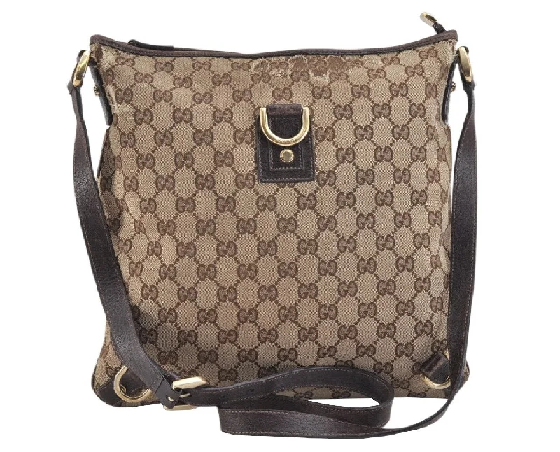 Women Gucci bags with a front - zip pocket for small itemsAuthentic GUCCI Abbey Shoulder Cross Bag GG Canvas Leather 131326 Brown 2405K