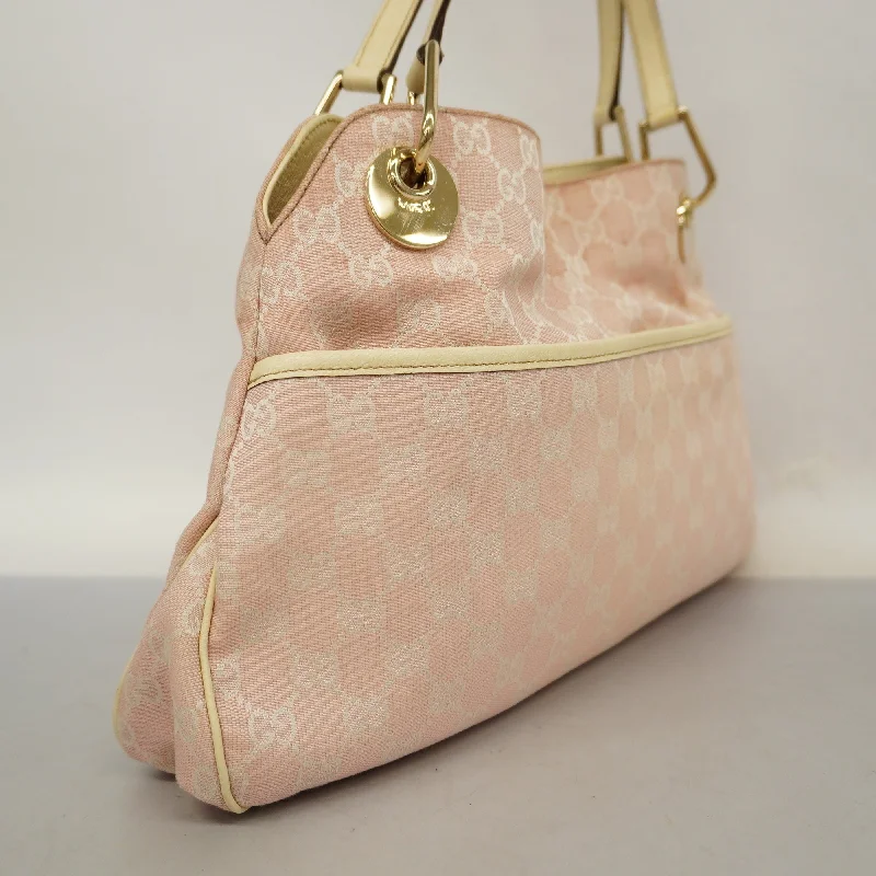 Women Gucci crossbody bags with a keychain holderGUCCI  GG Canvas Handbag 121023 Women's Handbag Ivory,Pink