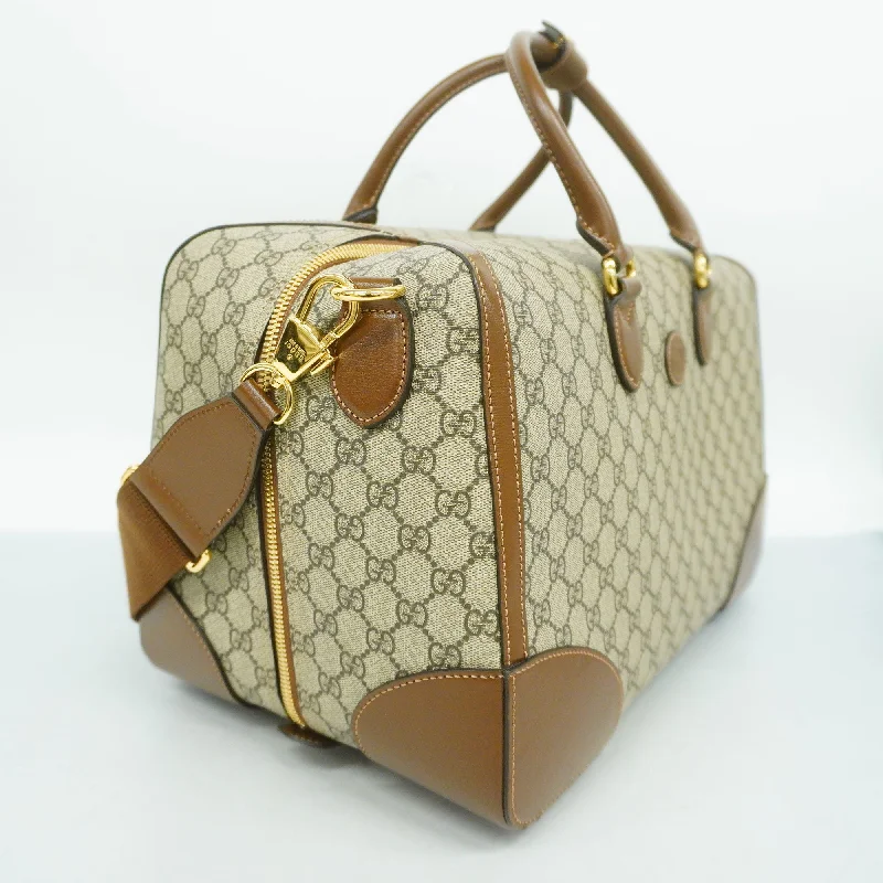 Women Gucci bags with a front - zip pocket for small itemsGUCCI  Interlocking G 322055 Unisex GG Supreme Boston Bag Beige,Brown