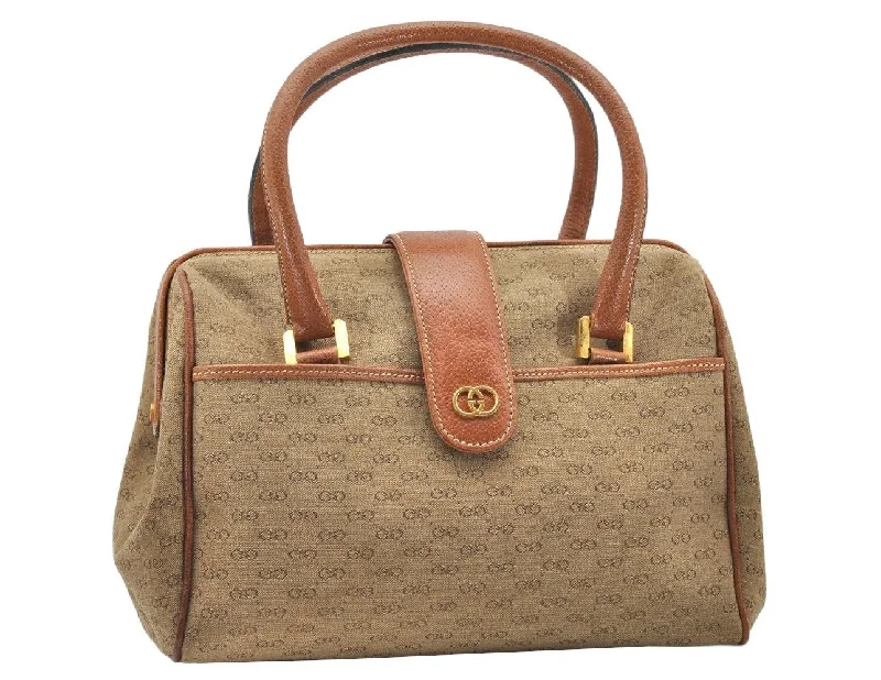 Gucci tote bags for women with a printed Gucci logoAuthentic GUCCI Vintage Hand Boston Bag Purse GG Canvas Leather Brown 3246K