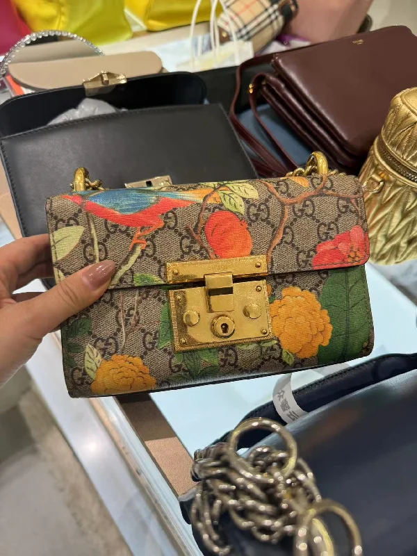 Ladies Gucci Dionysus bags with a star - shaped charmGucci GG Supreme Monogram Tian Padlock Shoulder Bag Beige Multicolor Small