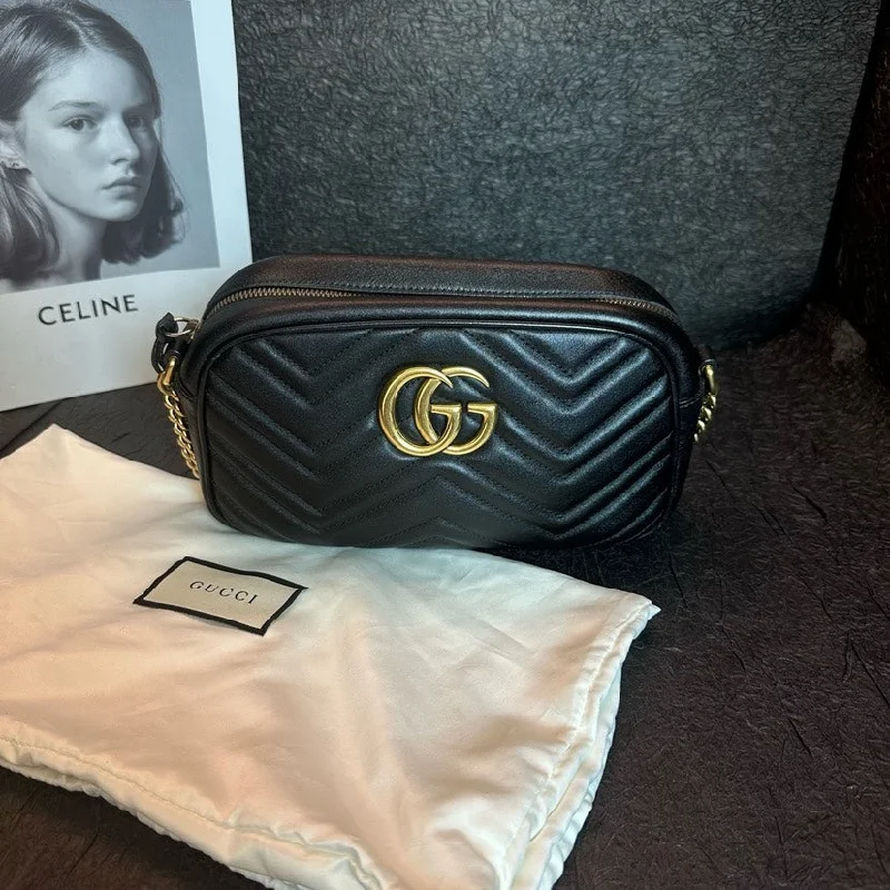 Women Gucci Sylvie bags with a monogram - embossed leatherGucci Black Gold Camera Box Shoulder Crossbody Bag 24cm