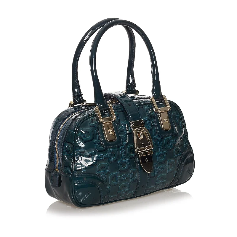 Women Gucci bags with a front - zip pocket for small itemsGucci Horsebit Patent Leather Handbag (SHG-Y5Im6s)