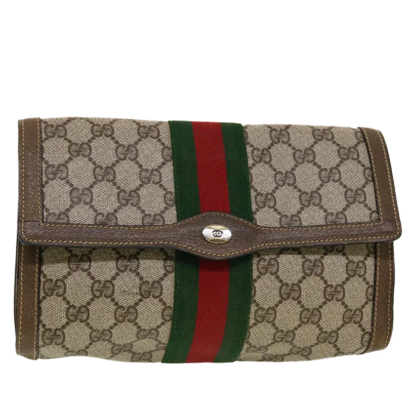 Women Gucci Sylvie bags with a leather - wrapped handleGUCCI GG Canvas Web Sherry Line Clutch Bag Beige Red Green  43902