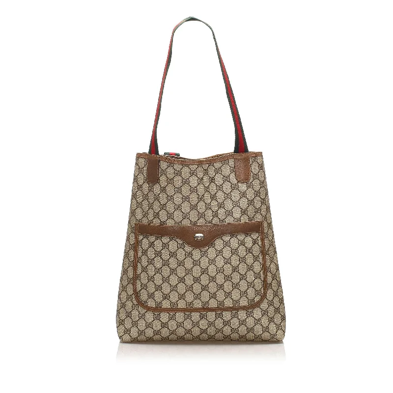 Women Gucci crossbody bags with a printed floral patternGucci GG Supreme Web Tote Bag (SHG-13536)