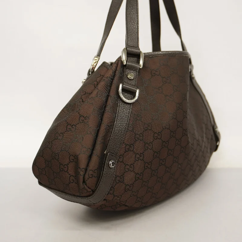 Women Gucci bags with a chain - link trim and a leather bodyGUCCI  Shoulder Bag GG Nylon 143743 Women's Nylon Brown