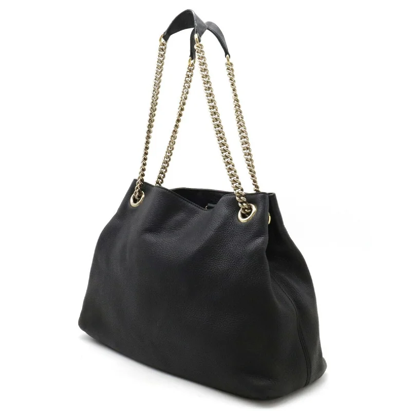 Medium - sized Women Gucci handbags for everyday useGUCCI Soho Interlocking G Chain Bag Shoulder Tote Leather Black 308982