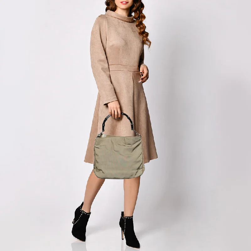 Ladies Gucci Dionysus bags with a detachable shoulder strapGucci Khaki Nylon and Leather Bamboo Handle Hobo