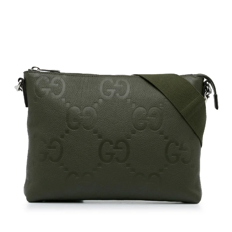 Women Gucci backpacks with a luxurious leather finishGucci Messenger Bag Medium Green Jumbo GG Embossed