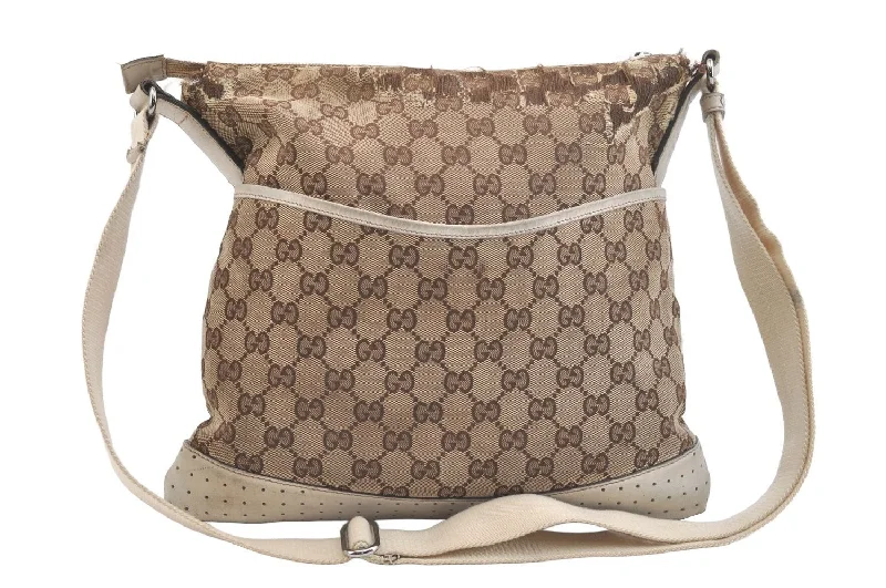 Women Gucci Sylvie bags featuring the signature web stripeAuthentic GUCCI Shoulder Cross Body Bag GG Canvas Leather 145857 Brown 2507K