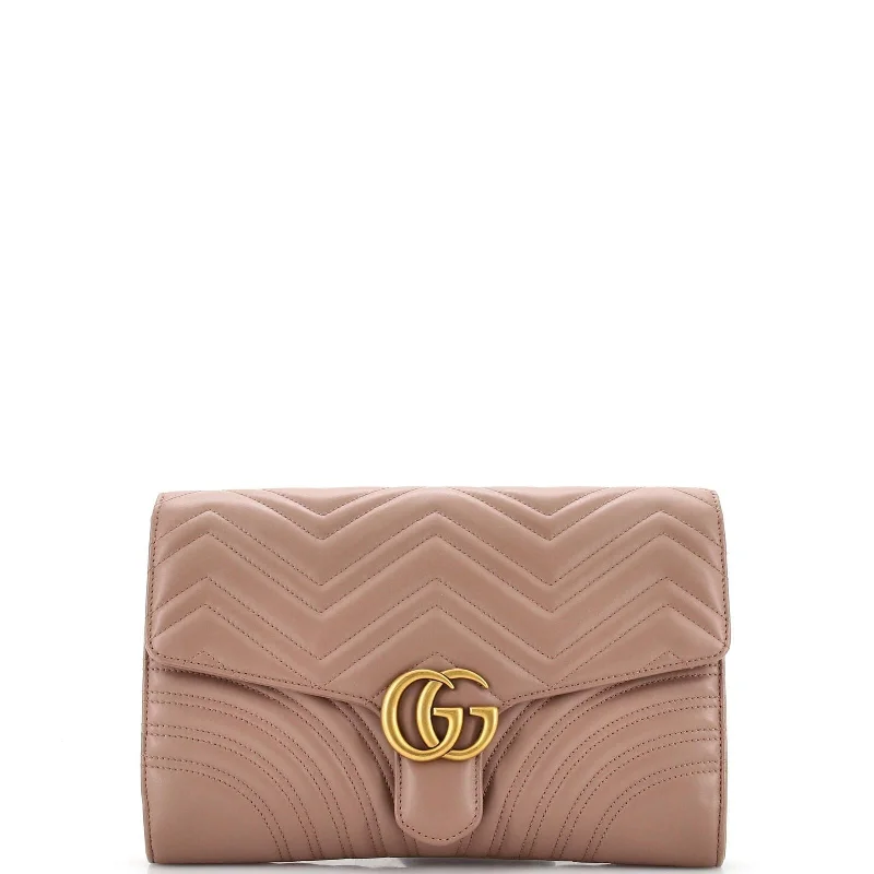 Women Gucci Sylvie bags with a crystal - embellished web stripeGucci Gg Marmont Flap Clutch Matelasse