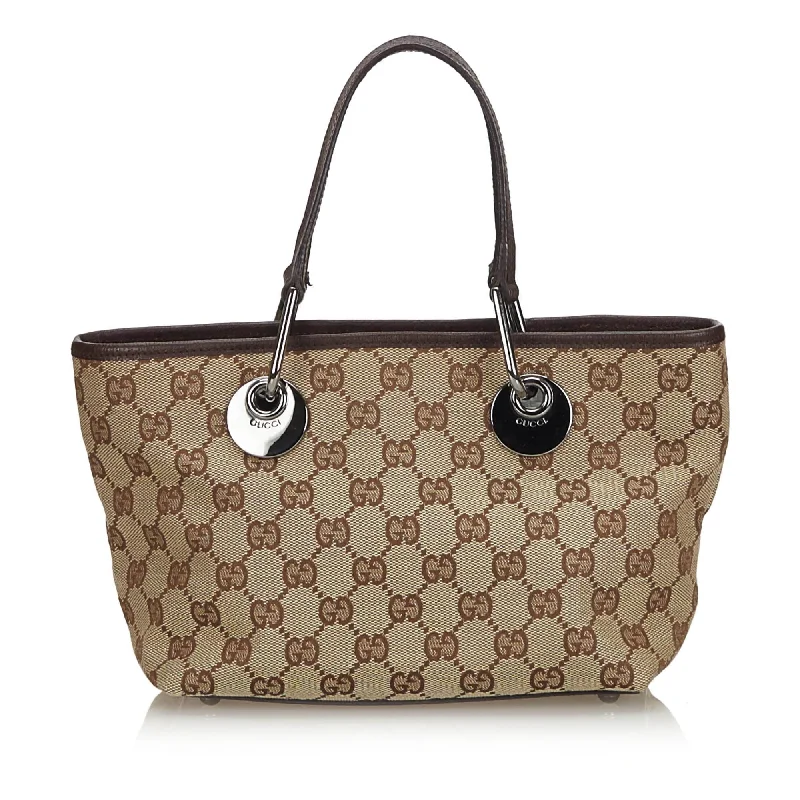 Women Gucci crossbody bags with a woven leather strapGucci Brown Beige Canvas Fabric GG Eclipse Tote Bag Italy