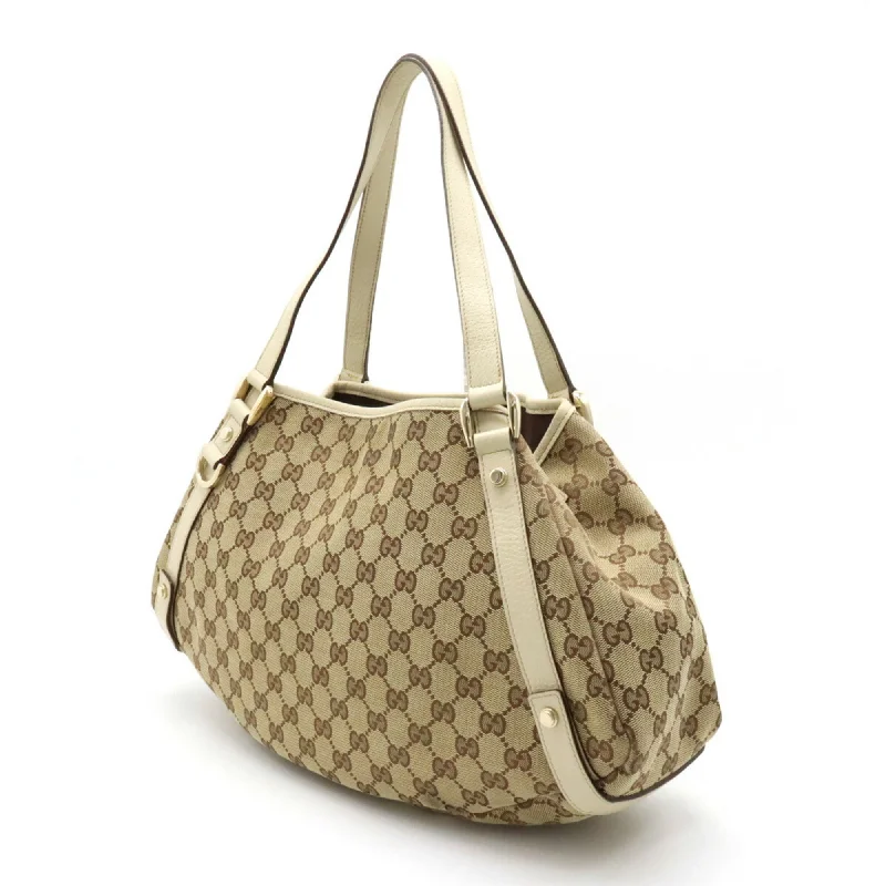 Women Gucci Sylvie bags with a crystal - embellished web stripeGUCCI GG Canvas Tote Bag Shoulder Leather Khaki Beige Light 130736