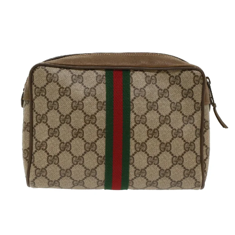 Women Gucci bags with a magnetic snap closure for easy accessGUCCI GG Canvas Web Sherry Line Clutch Bag Beige Red Green 39.01.012  yk7950