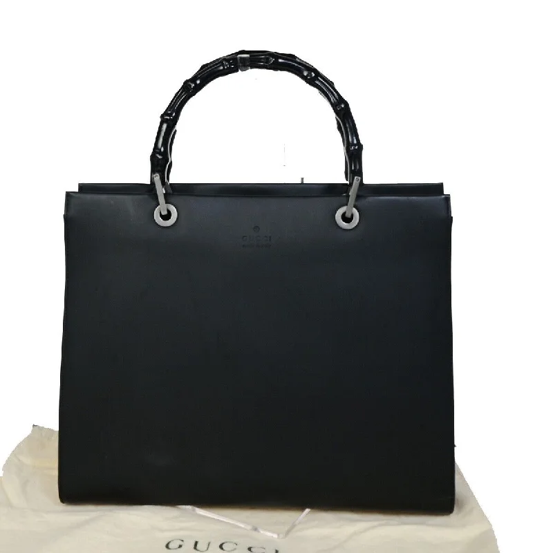 Ladies Gucci shoulder bags with a magnetic - closure flapGucci Logo Bamboo Hand Bag Tote Leather