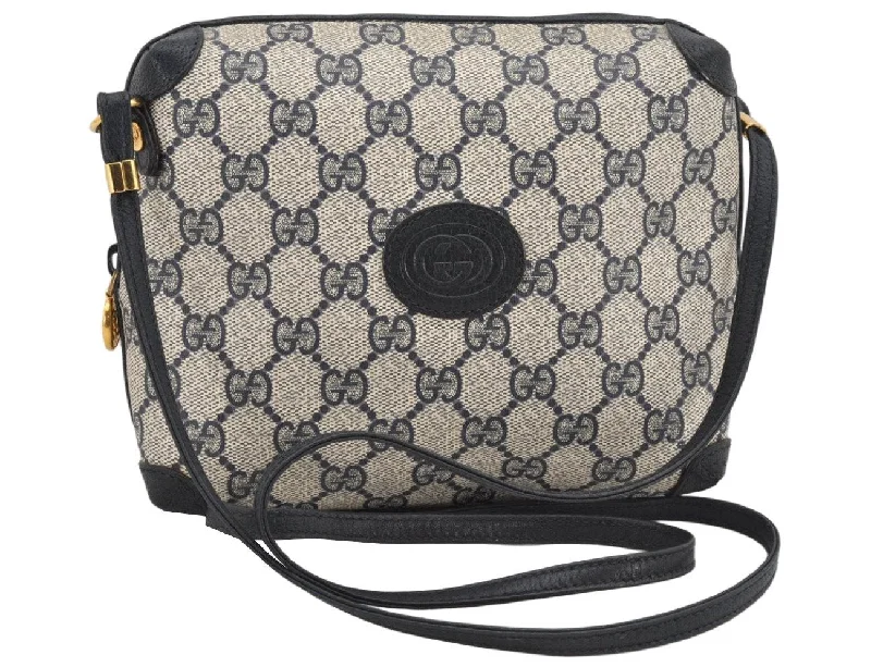 Gucci handbags for women with a metal - framed claspAuthentic GUCCI Shoulder Cross Body Bag Purse GG PVC Leather Navy Blue 2503K