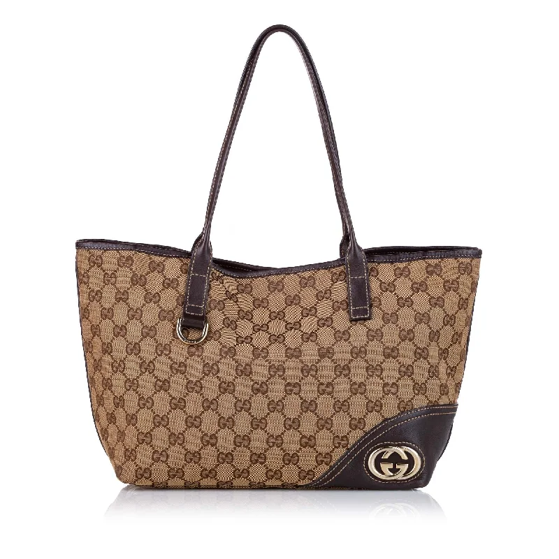 Women Gucci Sylvie bags with a crystal - embellished web stripeGucci GG New Britt Canvas Tote Bag (SHG-20836)