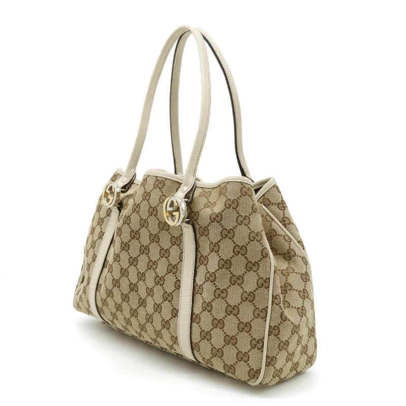 Ladies Gucci handbags with a detachable coin purse insideGUCCI GG Twins Canvas Tote Bag Shoulder Leather Khaki Beige Ivory 232957