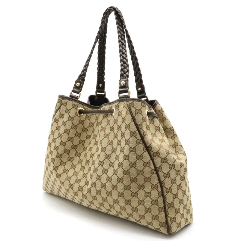 Women Gucci Sylvie bags featuring the signature web stripeGUCCI GG Canvas Tote Bag Shoulder Tassel Leather Khaki Beige Dark Brown 170206