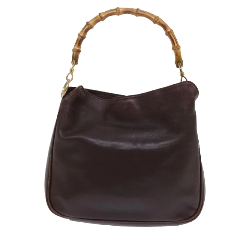 Gucci handbags for women with a back - zip pocketGUCCI Bamboo Hand Bag Leather 2way Brown  49284