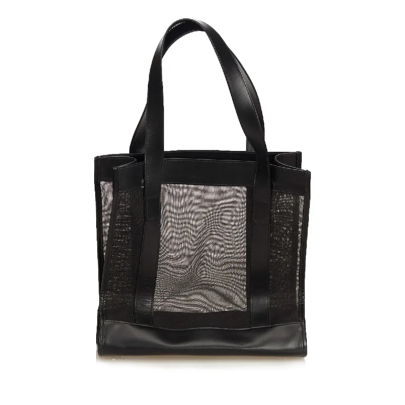 Ladies Gucci shoulder bags with a single - handle designGucci Black Mesh Fabric Tote Italy