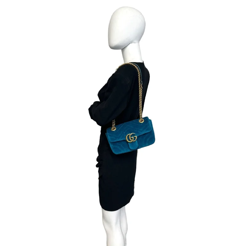 Gucci tote bags for women with a double - handle designGucci GG Marmont Mini Blue Velvet