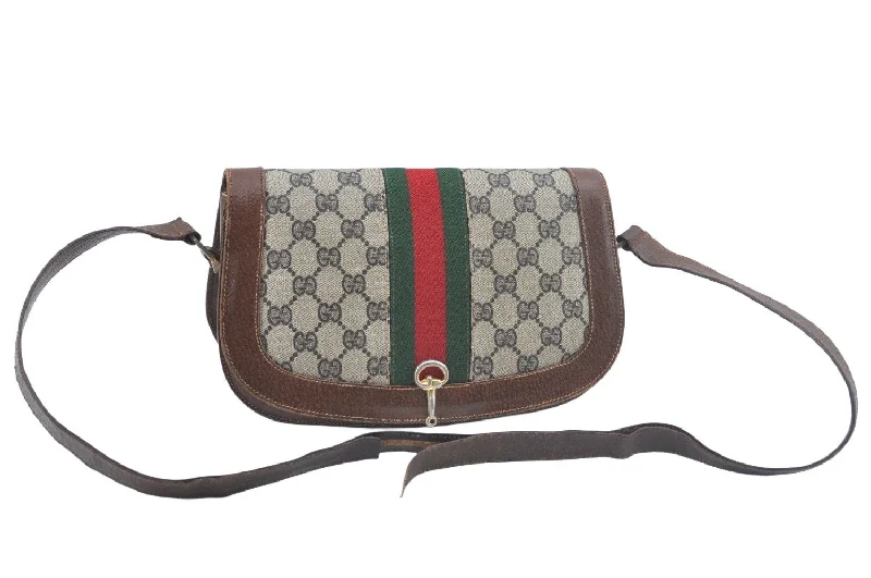 Gucci Marmont bags for women with quilted leather exteriorsAuthentic GUCCI Web Sherry Line Shoulder Cross Bag GG PVC Leather Brown L0537