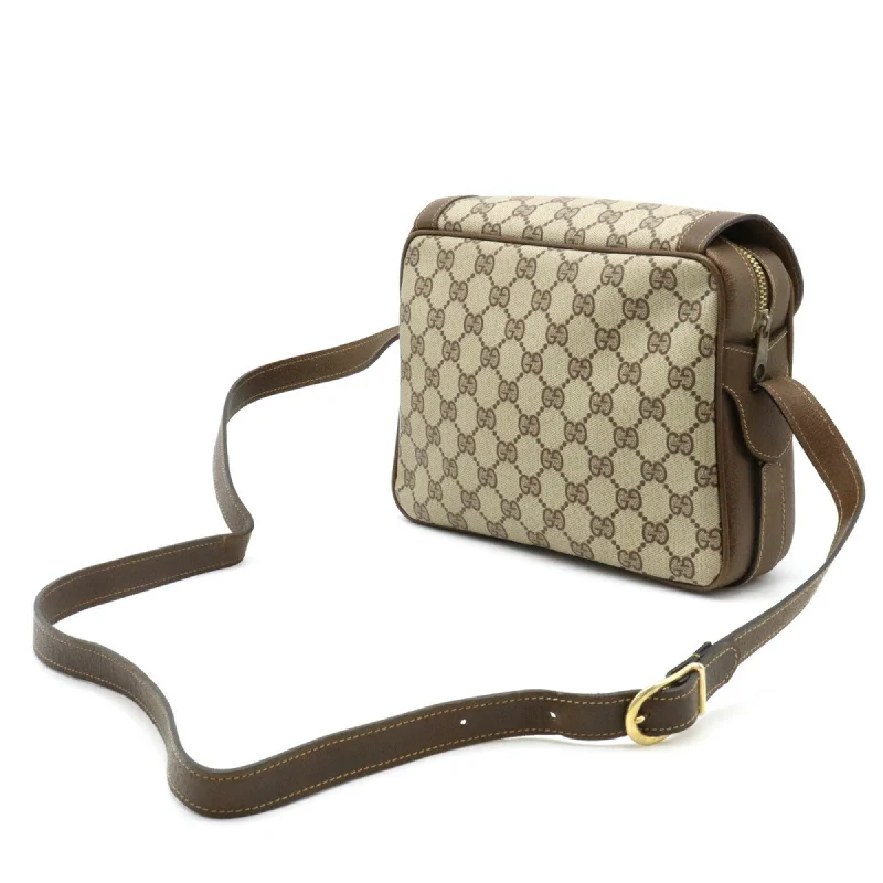 Ladies Gucci shoulder bags with a single - handle designGUCCI Old GG Plus Shoulder Bag Pochette PVC Beige Dark Brown