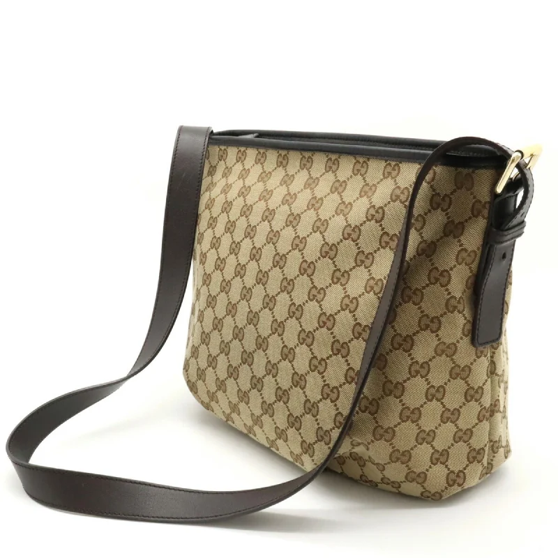 Women Gucci Sylvie bags with a monogram - embossed leatherGUCCI GG Canvas Shoulder Bag Leather Khaki Beige Dark Brown 388930