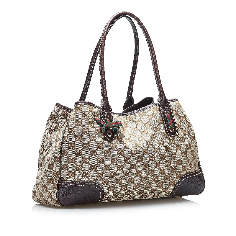 Gucci handbags for women with a patent - leather finishGucci GG Canvas Princy Tote (SHG-GLor0l)