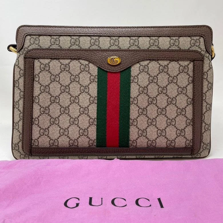 Gucci Marmont bags for women with a contrast - colored interiorGucci GG Supreme Monogram Canvas Stripe Shoulder Bag Medium