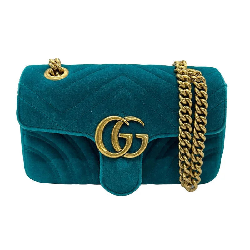 Women Gucci bags with a snap - button closure and a decorative charmGucci Gg Marmont Shoulder Bag Green