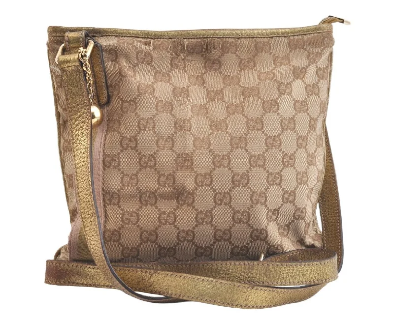 Gucci tote bags for women with a double - handle designAuthentic GUCCI Sherry Line Shoulder Bag GG Canvas Leather 144388 Beige 3381K